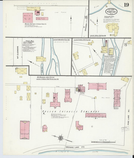 Sanborn Fire Insurance Map from Pontiac, Oakland County, Michigan (1909), Sheet #0019 - Historic Sanborn Fire Insurance Map Print, vintage old map wall art, antique decor, genealogy gift, Michigan Michigan map