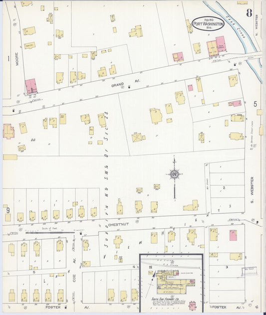 Sanborn Fire Insurance Map from Port Washington, Ozaukee County, Wisconsin (1913), Sheet #0008 - Historic Sanborn Fire Insurance Map Print, vintage old map wall art, antique decor, genealogy gift, Wisconsin Wisconsin map