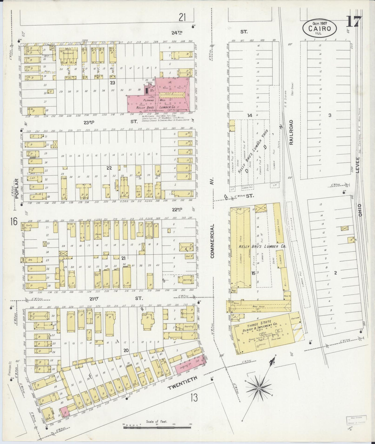 Sanborn Fire Insurance Map from Cairo, Alexander County, Illinois (1907), Sheet #0017 - Historic Sanborn Fire Insurance Map Print, vintage old map wall art, antique decor, genealogy gift, Illinois Illinois map