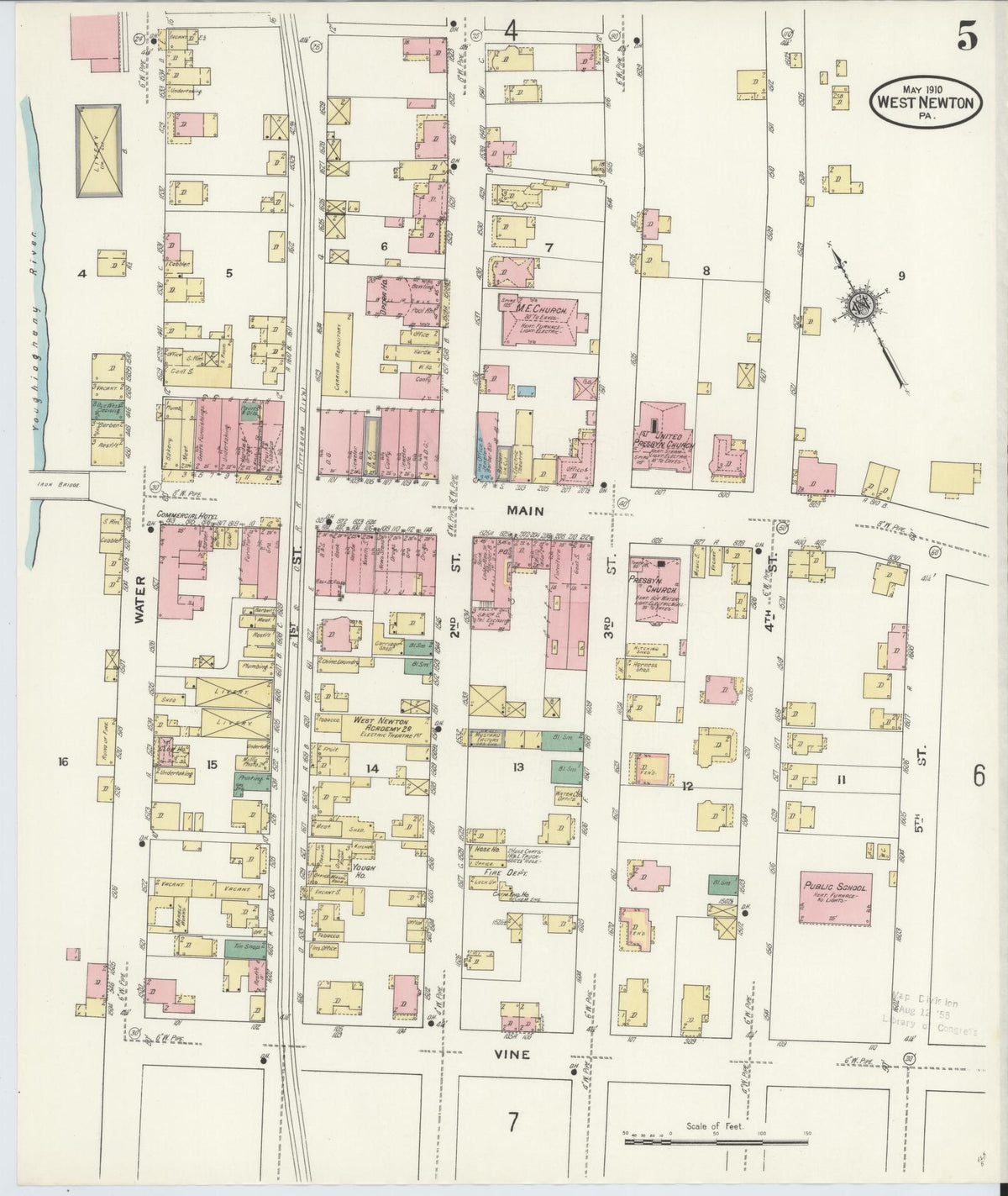 Sanborn Fire Insurance Map from West Newton, Westmoreland County, Pennsylvania (1910), Sheet #0005 - Historic Sanborn Fire Insurance Map Print, vintage old map wall art, antique decor, genealogy gift, Pennsylvania Pennsylvania map