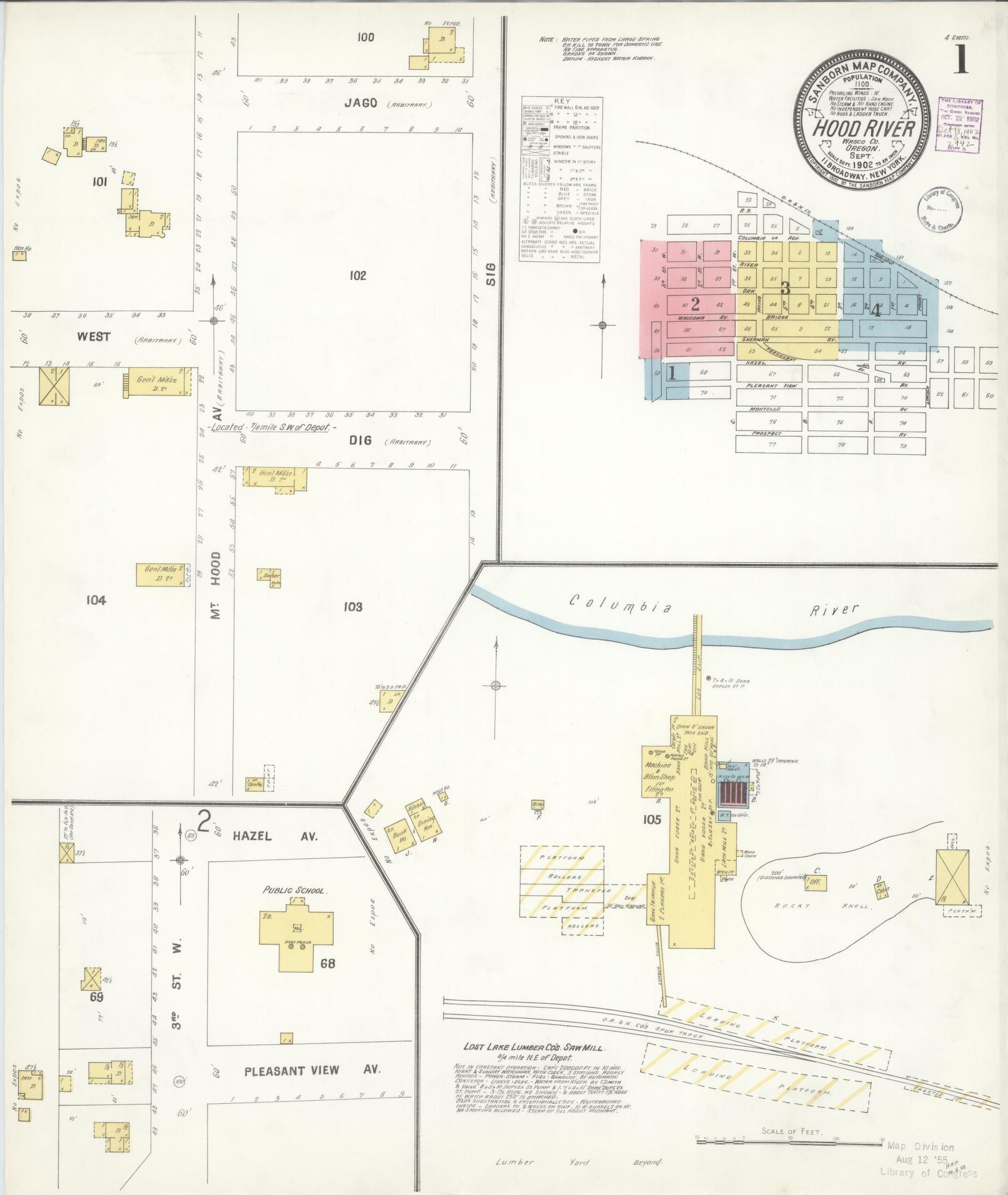 Sanborn Fire Insurance Map from Hood River, Hood River County, Oregon (1902), Sheet #0001 - Complete Map Set gallery image, historic Sanborn map, vintage wall art, Oregon Oregon
