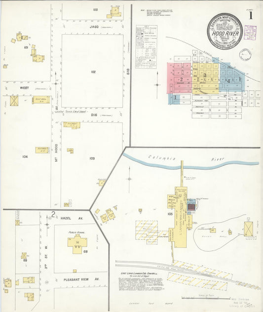 Sanborn Fire Insurance Map from Hood River, Hood River County, Oregon (1902), Sheet #0001 - Complete Map Set gallery image, historic Sanborn map, vintage wall art, Oregon Oregon
