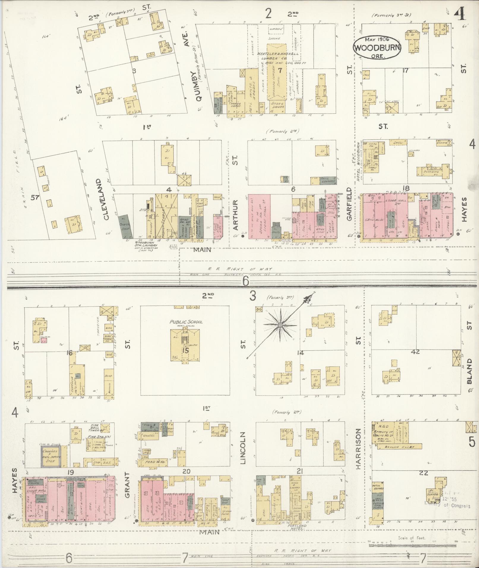 Sanborn Fire Insurance Map from Woodburn, Marion County, Oregon (1906), Sheet #0004 - Historic Sanborn Fire Insurance Map Print, vintage old map wall art, antique decor, genealogy gift, Oregon Oregon map