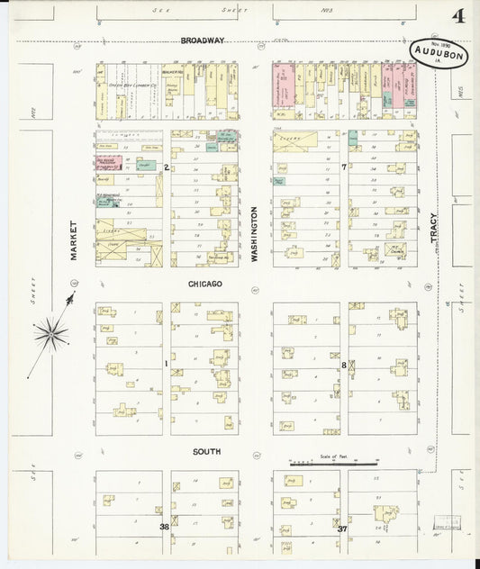 Sanborn Fire Insurance Map from Audubon, Audubon County, Iowa (1890), Sheet #0004 - Historic Sanborn Fire Insurance Map Print, vintage old map wall art