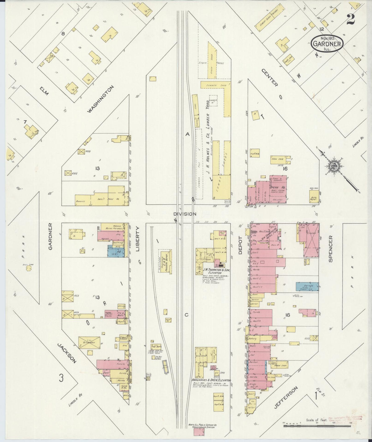 Sanborn Fire Insurance Map from Gardner, Grundy County, Illinois (1913), Sheet #0002 - Complete Map Set gallery image, historic Sanborn map, vintage wall art, Illinois Illinois
