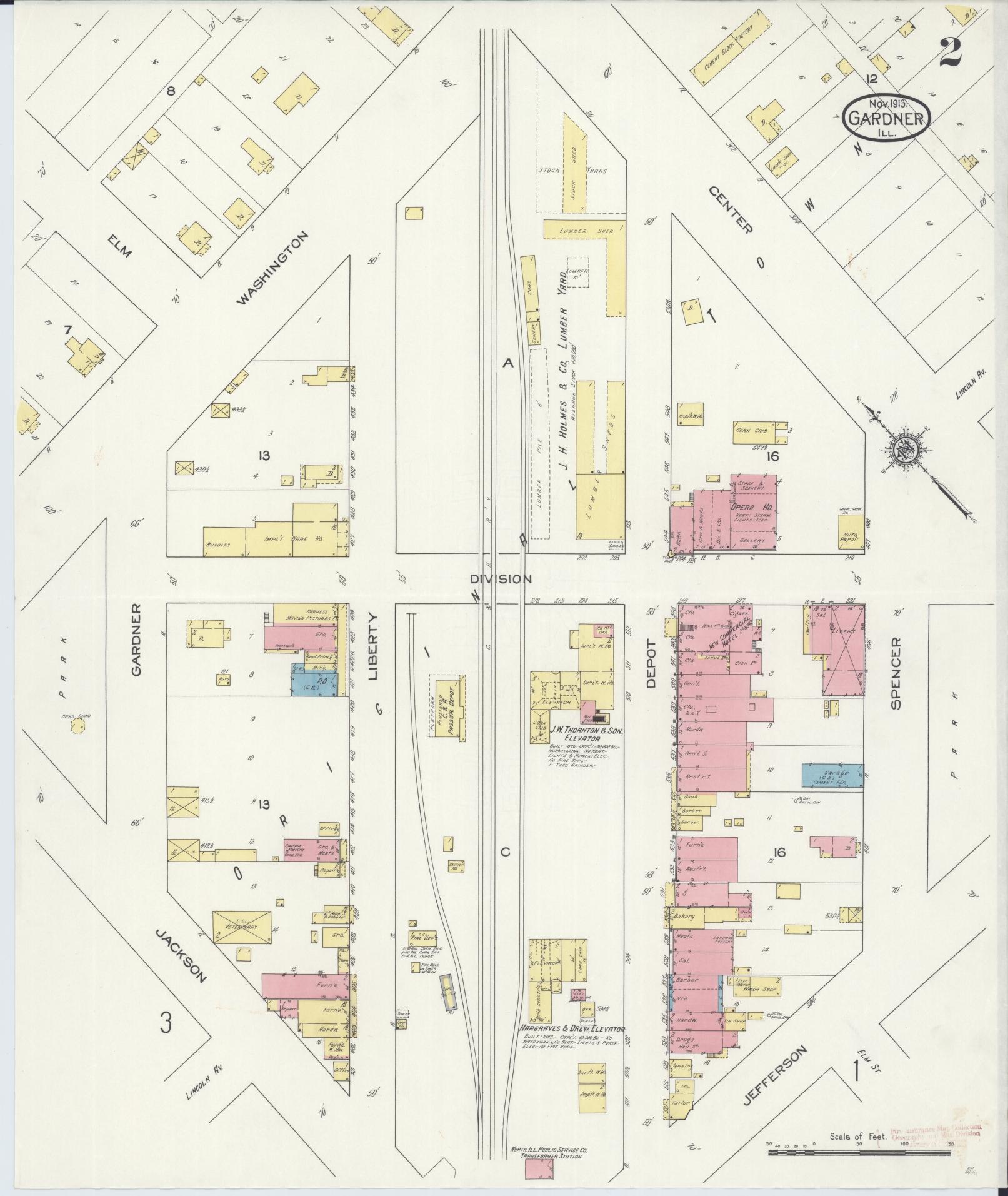 Sanborn Fire Insurance Map from Gardner, Grundy County, Illinois (1913), Sheet #0002 - Complete Map Set gallery image, historic Sanborn map, vintage wall art, Illinois Illinois