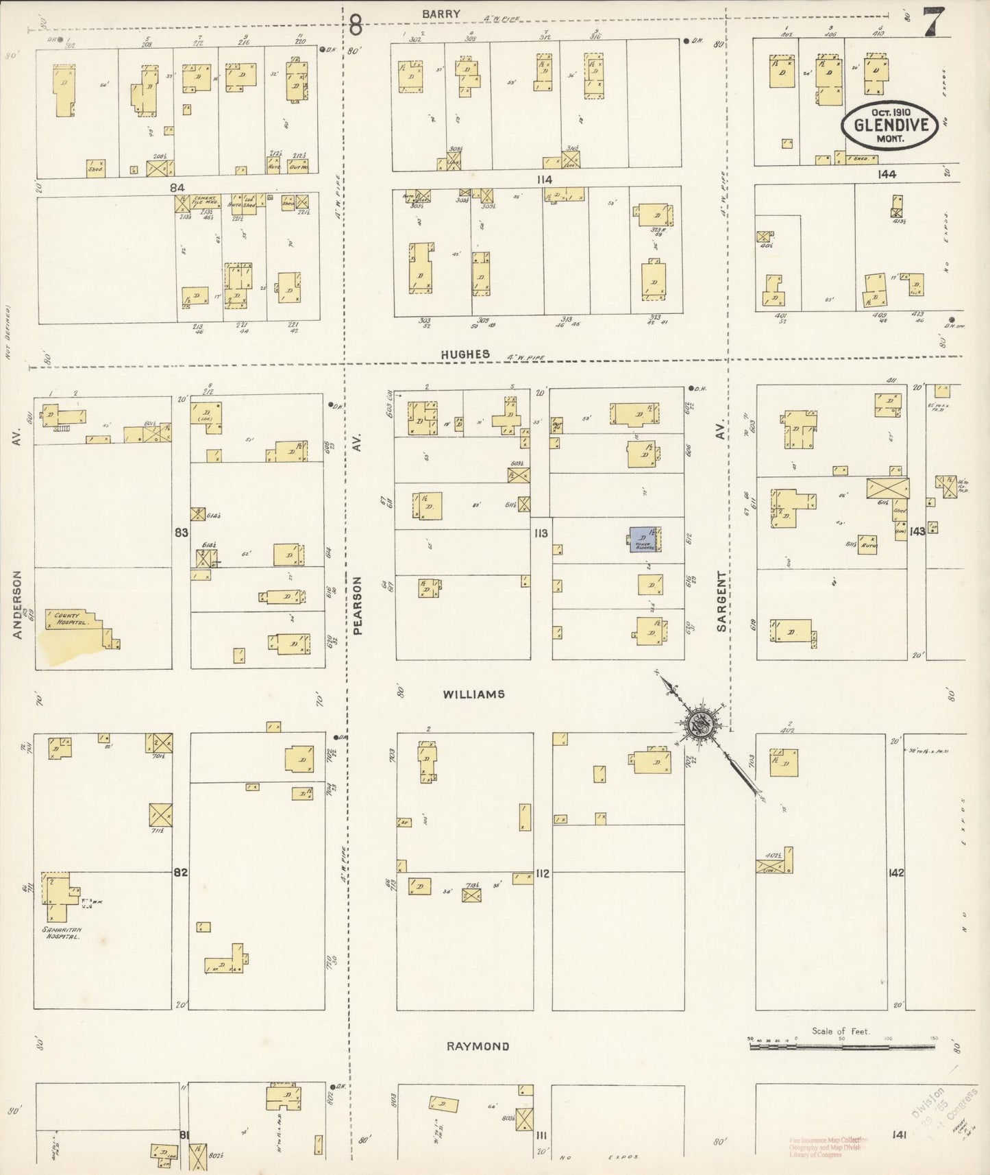 Sanborn Fire Insurance Map from Glendive, Dawson County, Montana (1910), Sheet #0007 - Complete Map Set gallery image, historic Sanborn map, vintage wall art, Montana Montana