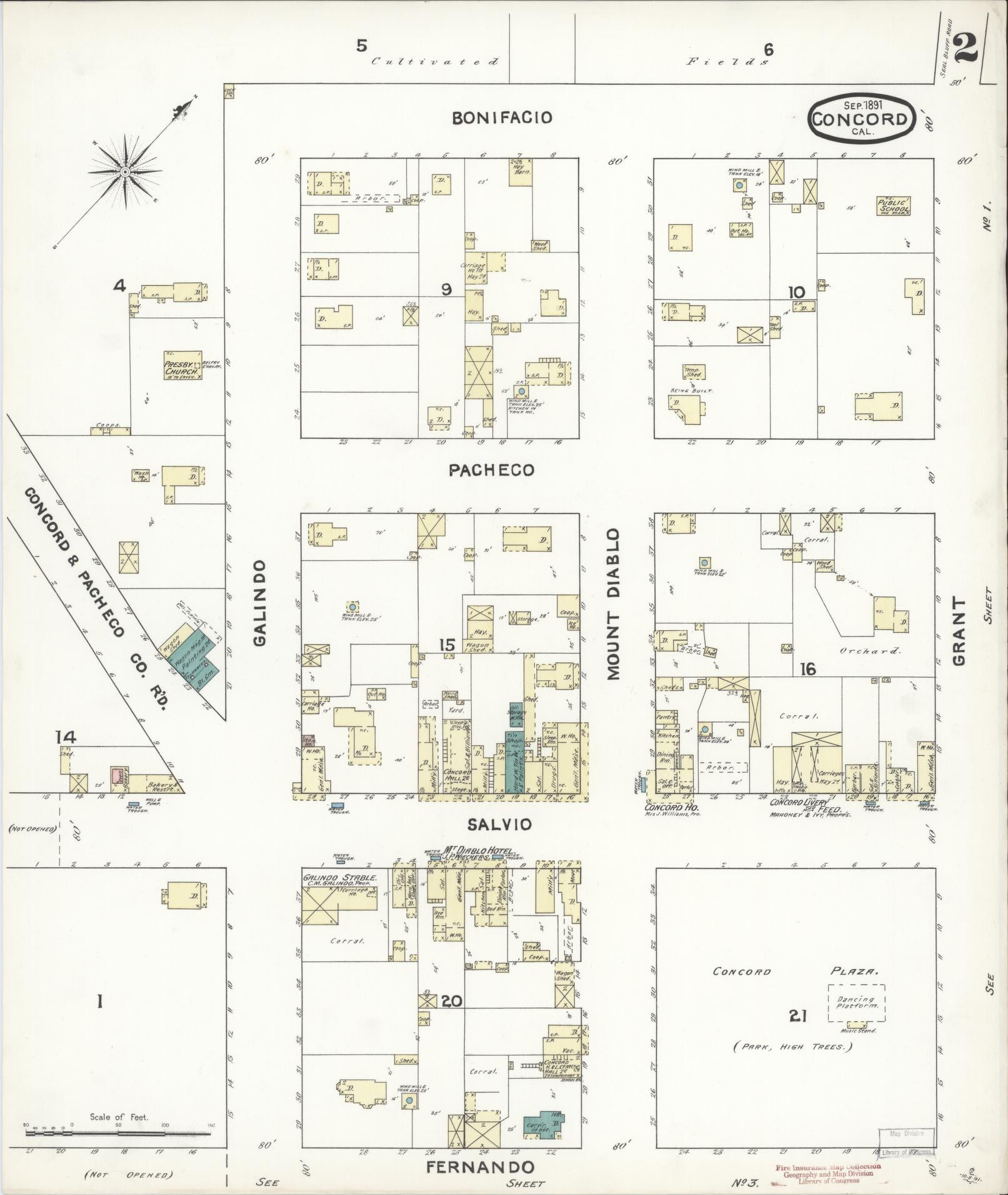 Sanborn Fire Insurance Map from Concord, Contra Costa County, California (1891), Sheet #0002 - Historic Sanborn Fire Insurance Map Print, vintage old map wall art, antique decor, genealogy gift, California California map
