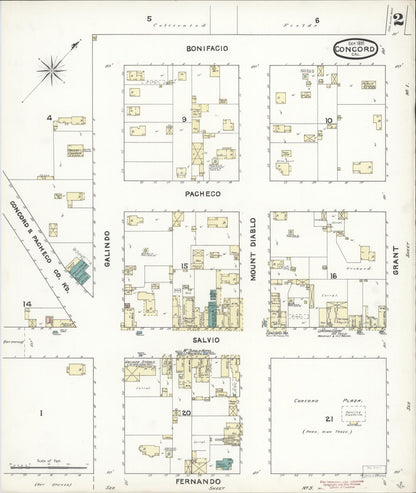 Sanborn Fire Insurance Map from Concord, Contra Costa County, California (1891), Sheet #0002 - Historic Sanborn Fire Insurance Map Print, vintage old map wall art, antique decor, genealogy gift, California California map