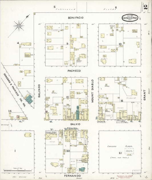 Sanborn Fire Insurance Map from Concord, Contra Costa County, California (1891), Sheet #0002 - Historic Sanborn Fire Insurance Map Print, vintage old map wall art, antique decor, genealogy gift, California California map
