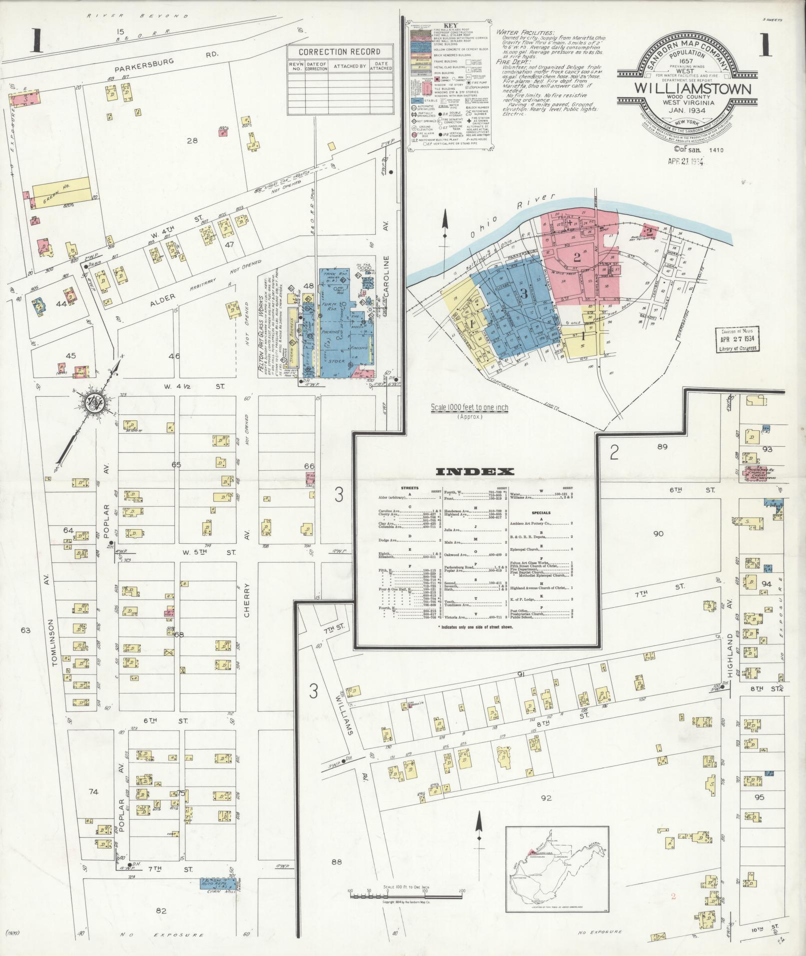 Sanborn Fire Insurance Map from Williamstown, Wood County, West Virginia. (1934) – Historic Sanborn Fire Insurance Map Print