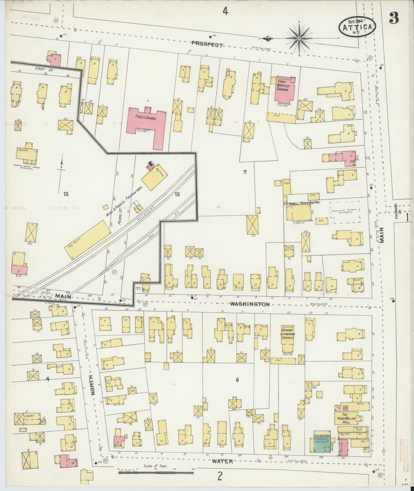 Sanborn Fire Insurance Map from Attica, Wyoming County, New York (1904), Sheet #0003 - Complete Map Set gallery image, historic Sanborn map, vintage wall art, Attica Wyoming