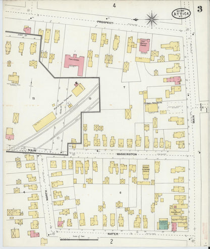 Sanborn Fire Insurance Map from Attica, Wyoming County, New York (1904), Sheet #0003 - Complete Map Set gallery image, historic Sanborn map, vintage wall art, Attica Wyoming