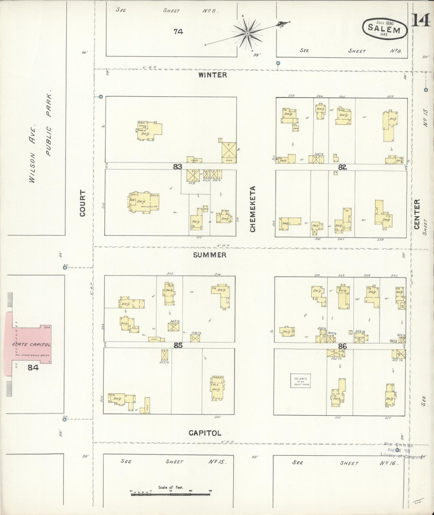 Sanborn Fire Insurance Map from Salem, Marion County, Oregon (1890), Sheet #0014 - Complete Map Set gallery image, historic Sanborn map, vintage wall art, Oregon Oregon