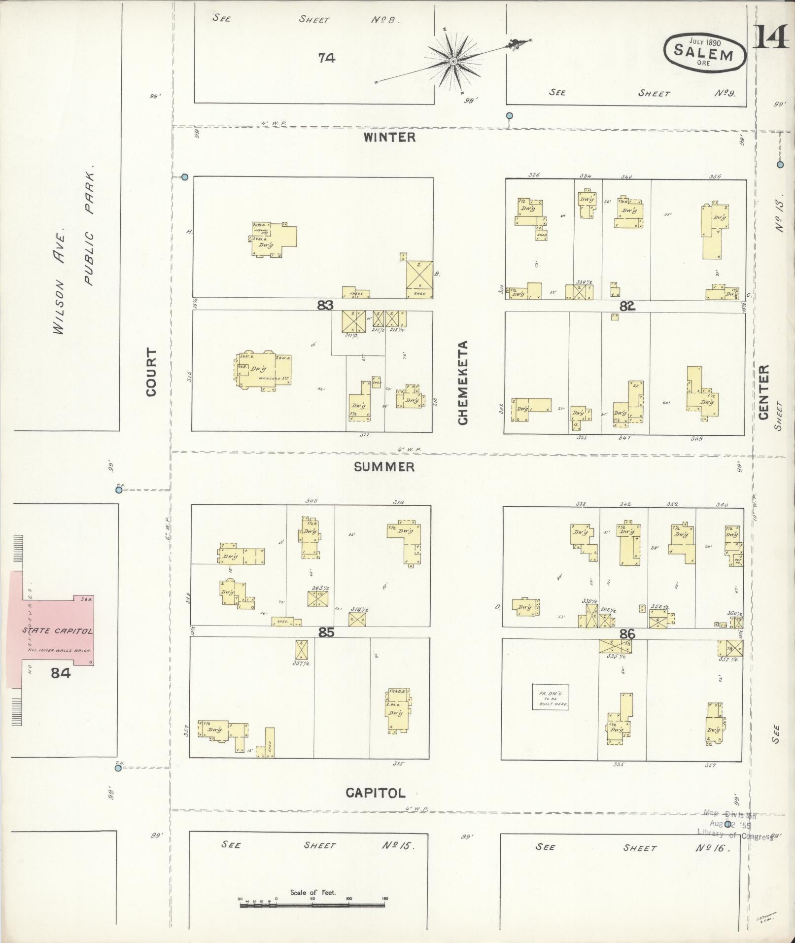 Sanborn Fire Insurance Map from Salem, Marion County, Oregon (1890), Sheet #0014 - Complete Map Set gallery image, historic Sanborn map, vintage wall art, Oregon Oregon