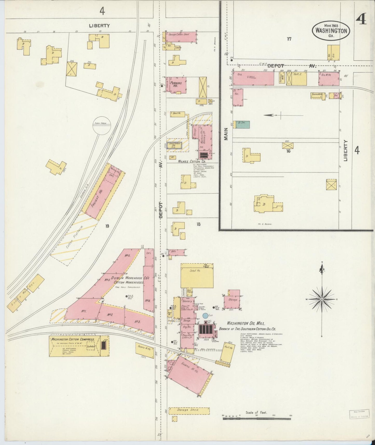 Sanborn Fire Insurance Map from Washington, Wilkes County, Georgia (1903), Sheet #0004 - Historic Sanborn Fire Insurance Map Print, vintage old map wall art, antique decor, genealogy gift, Georgia Georgia map