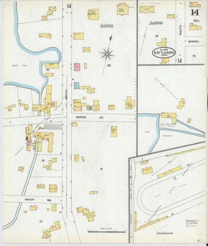 Sanborn Fire Insurance Map from North Attleborough, Bristol County, Massachusetts (1904), Sheet #0014 - Historic Sanborn Fire Insurance Map Print, vintage old map wall art, antique decor, genealogy gift, Massachusetts Massachusetts map