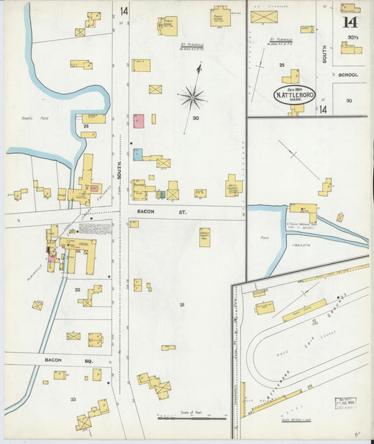 Sanborn Fire Insurance Map from North Attleborough, Bristol County, Massachusetts (1904), Sheet #0014 - Historic Sanborn Fire Insurance Map Print, vintage old map wall art, antique decor, genealogy gift, Massachusetts Massachusetts map