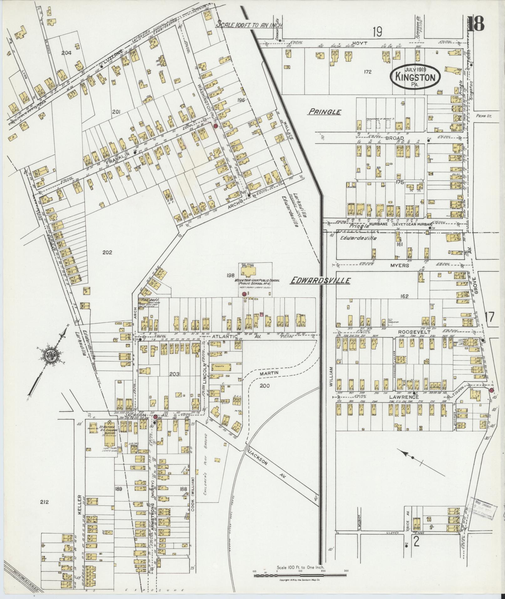 Sanborn Fire Insurance Map from Kingston, Luzerne County, Pennsylvania (1919), Sheet #0018 - Complete Map Set gallery image, historic Sanborn map, vintage wall art, Pennsylvania Pennsylvania