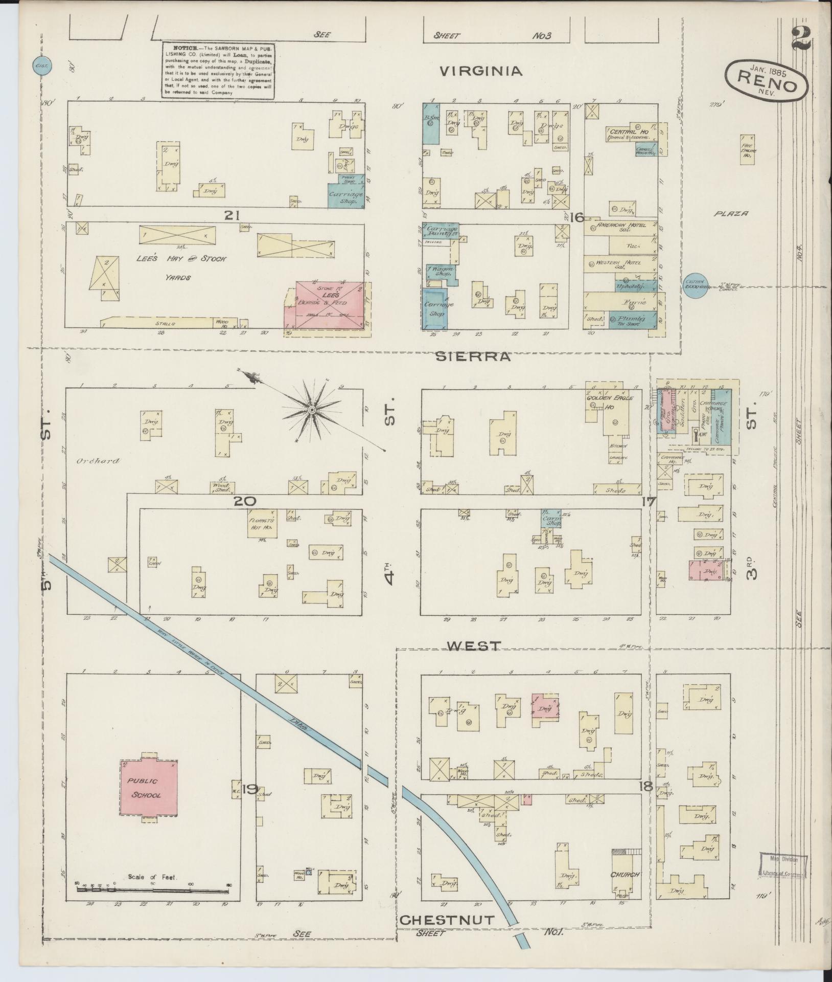 Sanborn Fire Insurance Map from Reno, Washoe County, Nevada (1885), Sheet #0002 - Complete Map Set gallery image, historic Sanborn map, vintage wall art, Nevada Nevada
