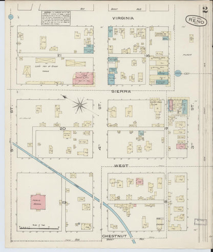 Sanborn Fire Insurance Map from Reno, Washoe County, Nevada (1885), Sheet #0002 - Complete Map Set gallery image, historic Sanborn map, vintage wall art, Nevada Nevada