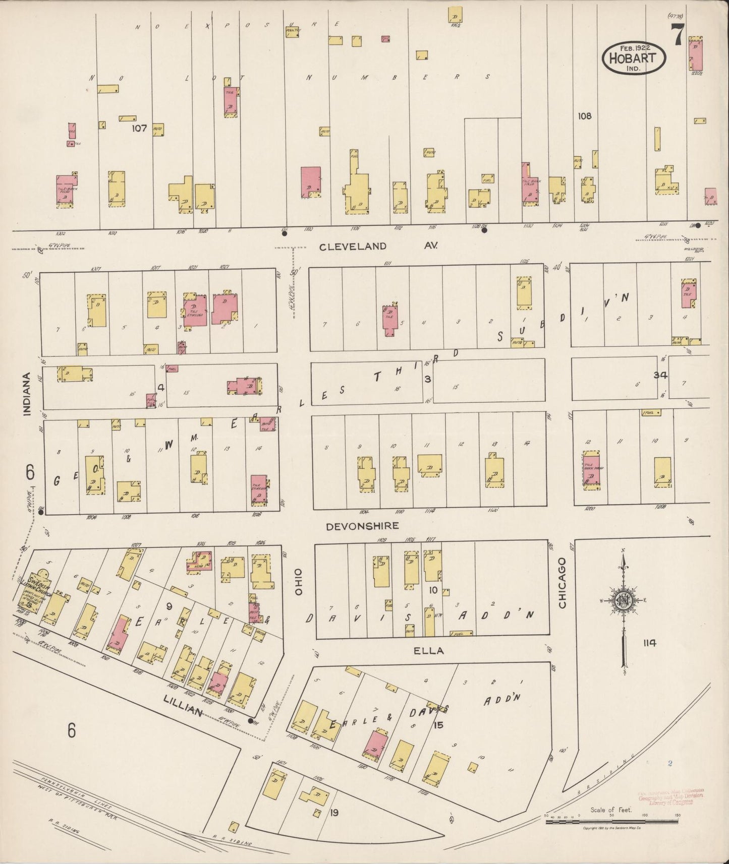 Sanborn Fire Insurance Map from Hobart, Lake County, Indiana (1922), Sheet #0007 - Complete Map Set gallery image, historic Sanborn map, vintage wall art, Indiana Indiana