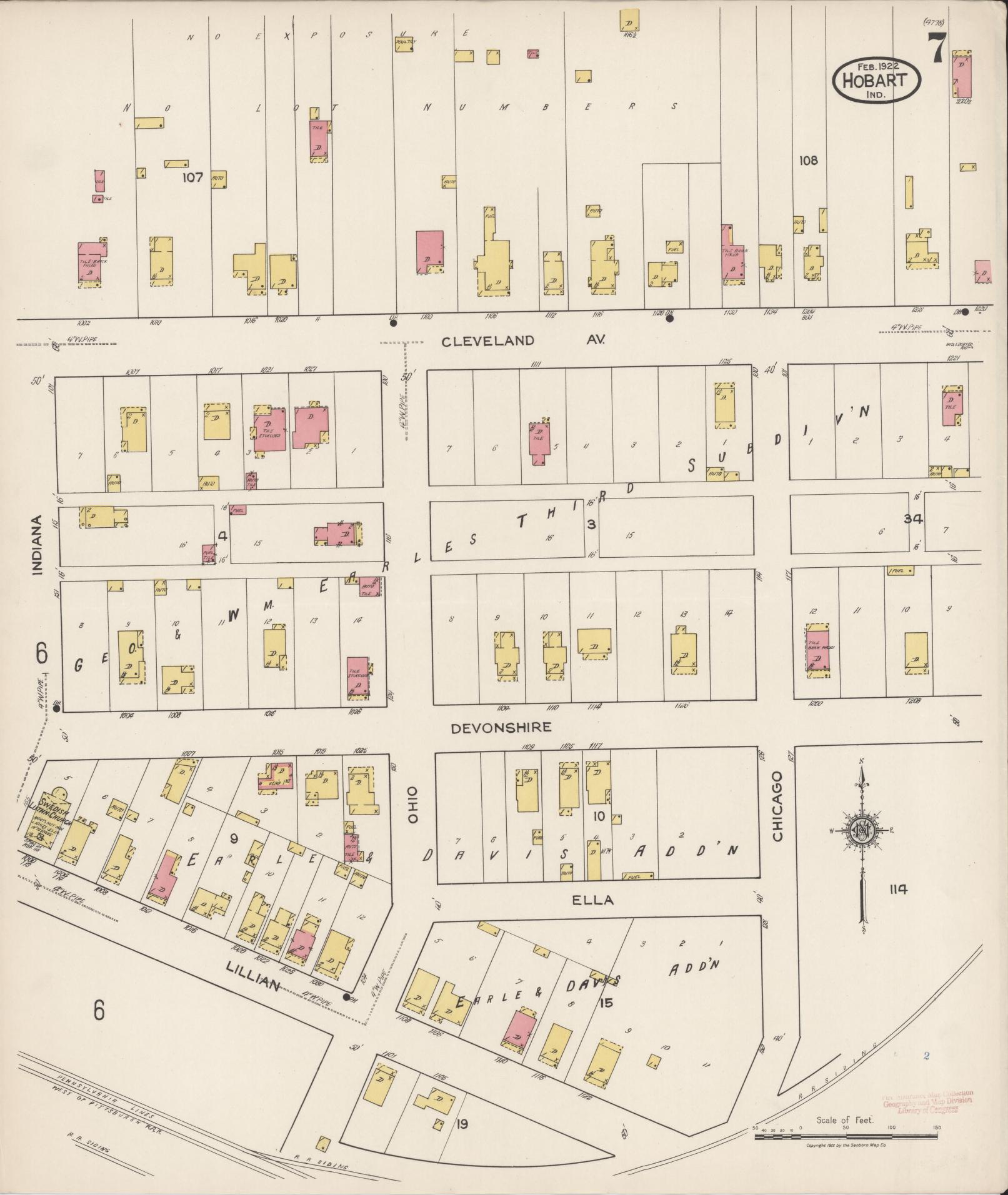 Sanborn Fire Insurance Map from Hobart, Lake County, Indiana (1922), Sheet #0007 - Complete Map Set gallery image, historic Sanborn map, vintage wall art, Indiana Indiana