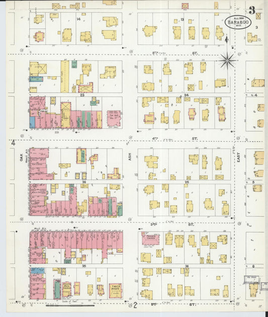 Sanborn Fire Insurance Map from Baraboo, Sauk County, Wisconsin (1904), Sheet #0003 - Historic Sanborn Fire Insurance Map Print, vintage old map wall art, antique decor, genealogy gift, Wisconsin Wisconsin map