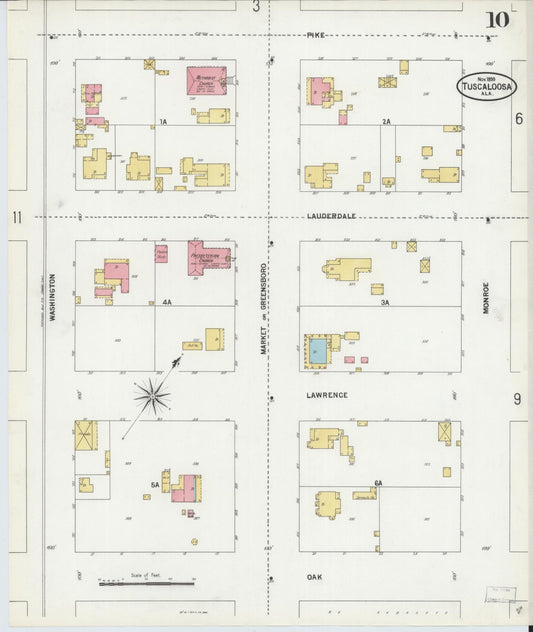 Sanborn Fire Insurance Map from Tuscaloosa, Tuscaloosa County, Alabama (1899), Sheet #0010 - Historic Sanborn Fire Insurance Map Print, vintage old map wall art, antique decor, genealogy gift, Alabama Alabama map