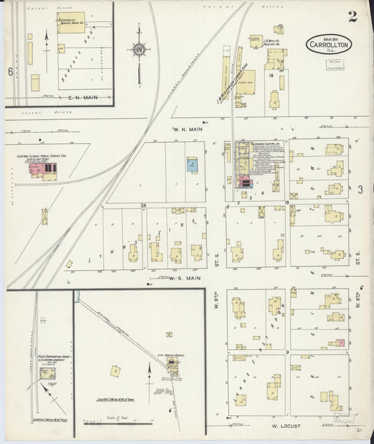 Sanborn Fire Insurance Map from Carrollton, Greene County, Illinois (1914), Sheet #0002 - Historic Sanborn Fire Insurance Map Print, vintage old map wall art, antique decor, genealogy gift, Illinois Illinois map