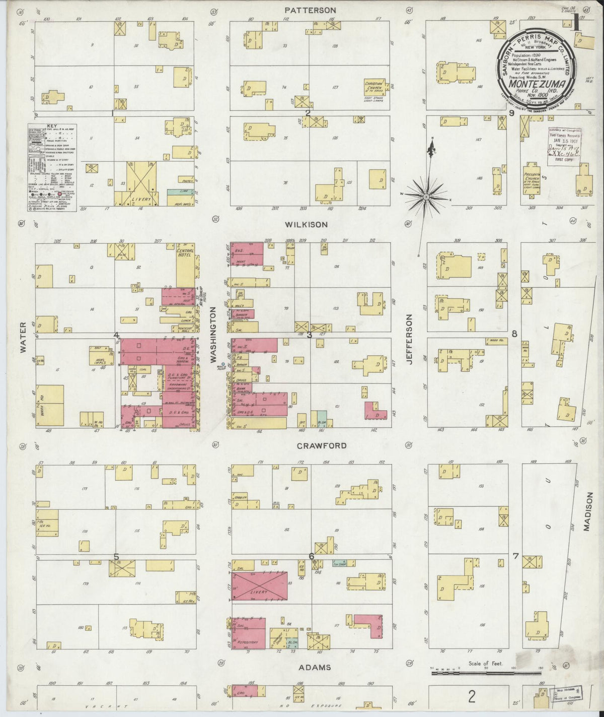 Sanborn Fire Insurance Map from Montezuma, Parke County, Indiana (1900), Sheet #0001 - Historic Sanborn Fire Insurance Map Print, vintage old map wall art, antique decor, genealogy gift, Indiana Indiana map