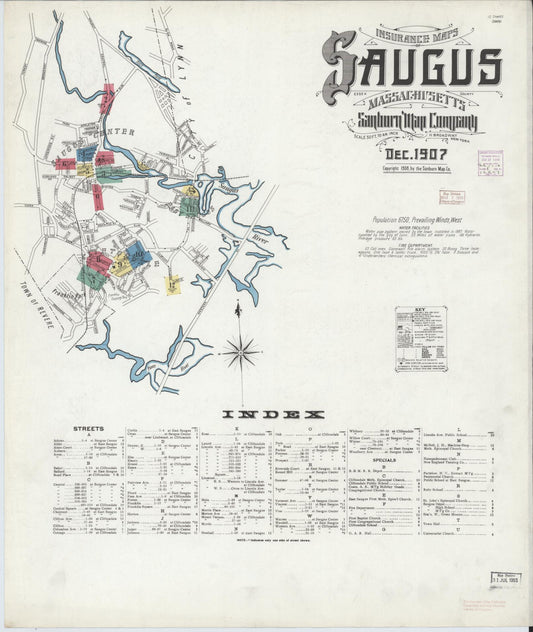 Sanborn Fire Insurance Map from Saugus, Essex County, Massachusetts (1907), Sheet #0001 - Complete Map Set gallery image, historic Sanborn map, vintage wall art, Massachusetts Massachusetts