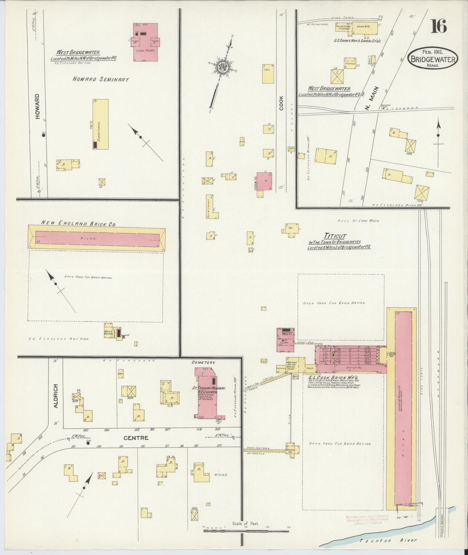 Sanborn Fire Insurance Map from Bridgewater, Plymouth County, Massachusetts (1912), Sheet #0016 - Complete Map Set gallery image, historic Sanborn map, vintage wall art, Massachusetts Massachusetts