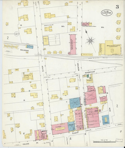 Sanborn Fire Insurance Map from Elberton, Elbert County, Georgia (1907), Sheet #0003 - Complete Map Set gallery image, historic Sanborn map, vintage wall art, Georgia Georgia