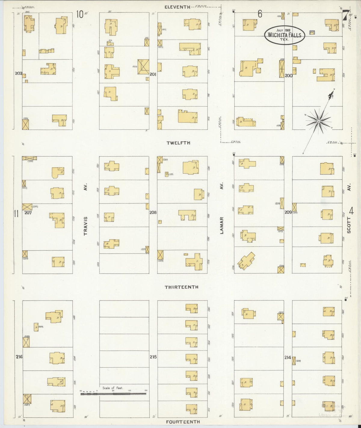 Sanborn Fire Insurance Map from Wichita Falls, Wichita County, Texas (1908), Sheet #0007 - Complete Map Set gallery image, historic Sanborn map, vintage wall art, Texas Texas