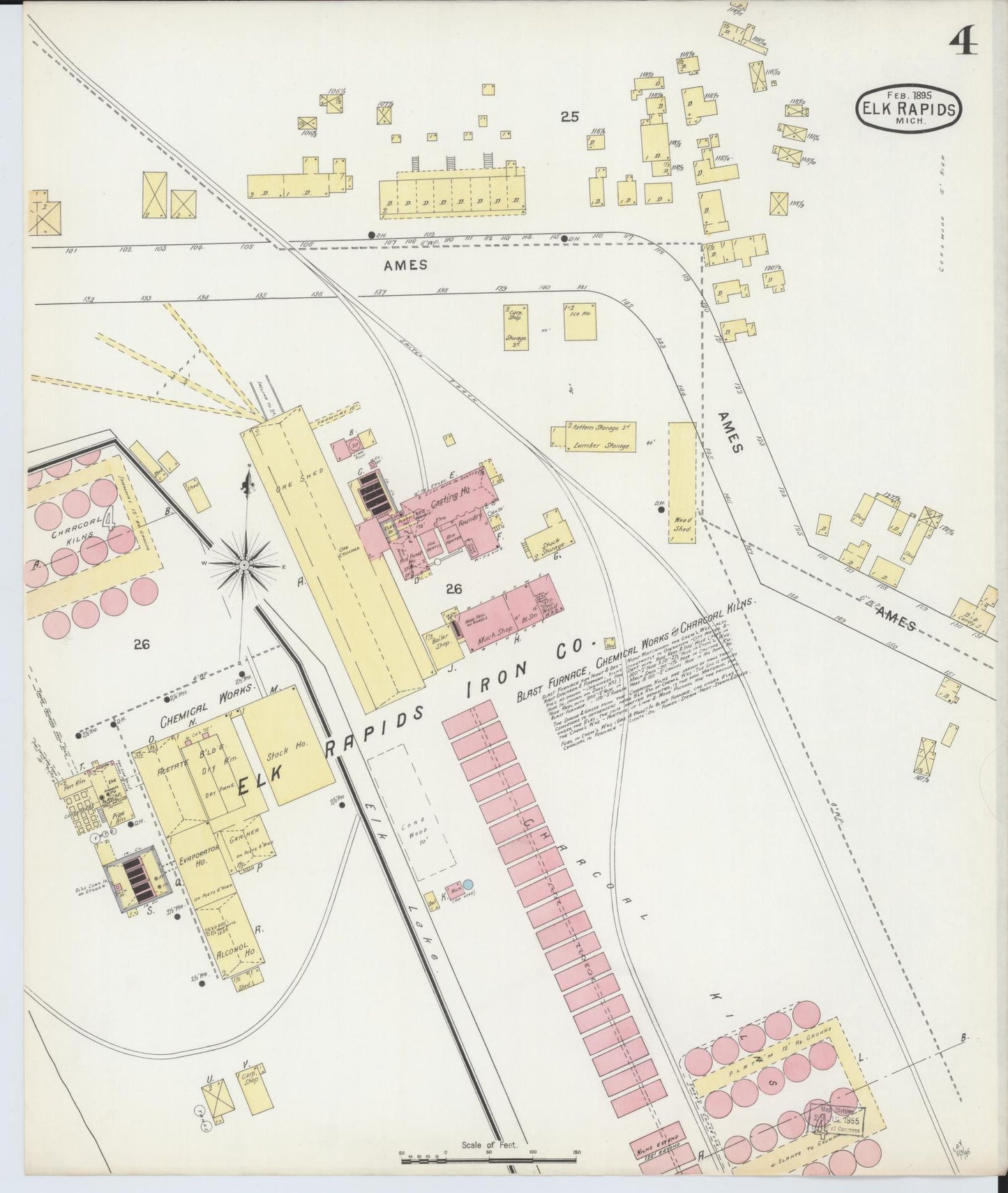 Sanborn Fire Insurance Map from Elk Rapids, Antrim County, Michigan (1895), Sheet #0004 - Historic Sanborn Fire Insurance Map Print, vintage old map wall art, antique decor, genealogy gift, Michigan Michigan map