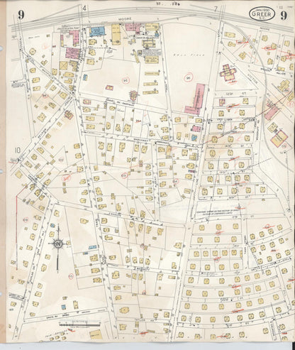 Sanborn Fire Insurance Map from Greer, Greenville and Spartanburg Counties, South Carolina (1951), Sheet #0009 - Complete Map Set gallery image, historic Sanborn map, vintage wall art, South Carolina South Carolina