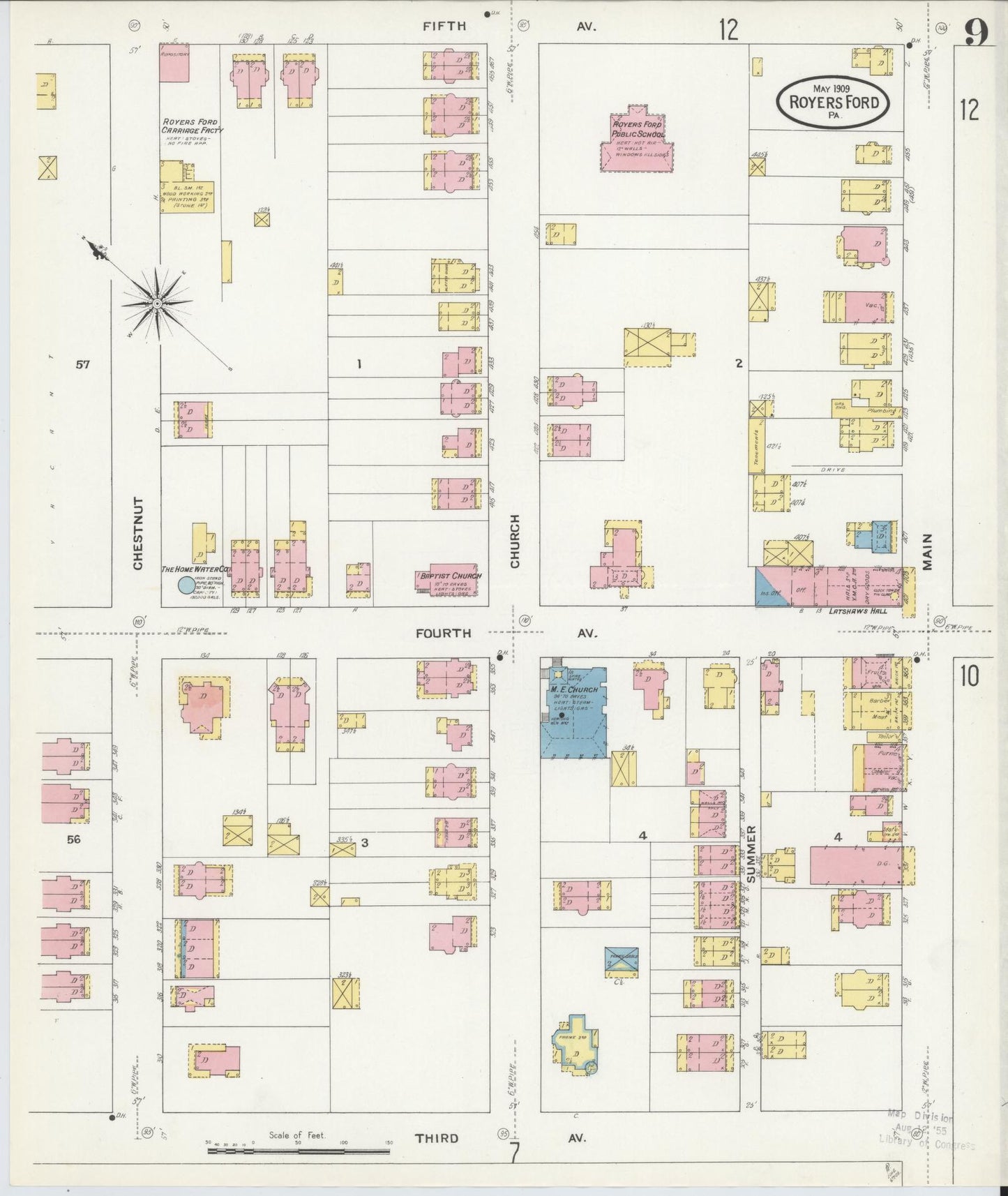 Sanborn Fire Insurance Map from Royersford, Montgomery County, Pennsylvania (1909), Sheet #0009 - Complete Map Set gallery image, historic Sanborn map, vintage wall art, Pennsylvania Pennsylvania