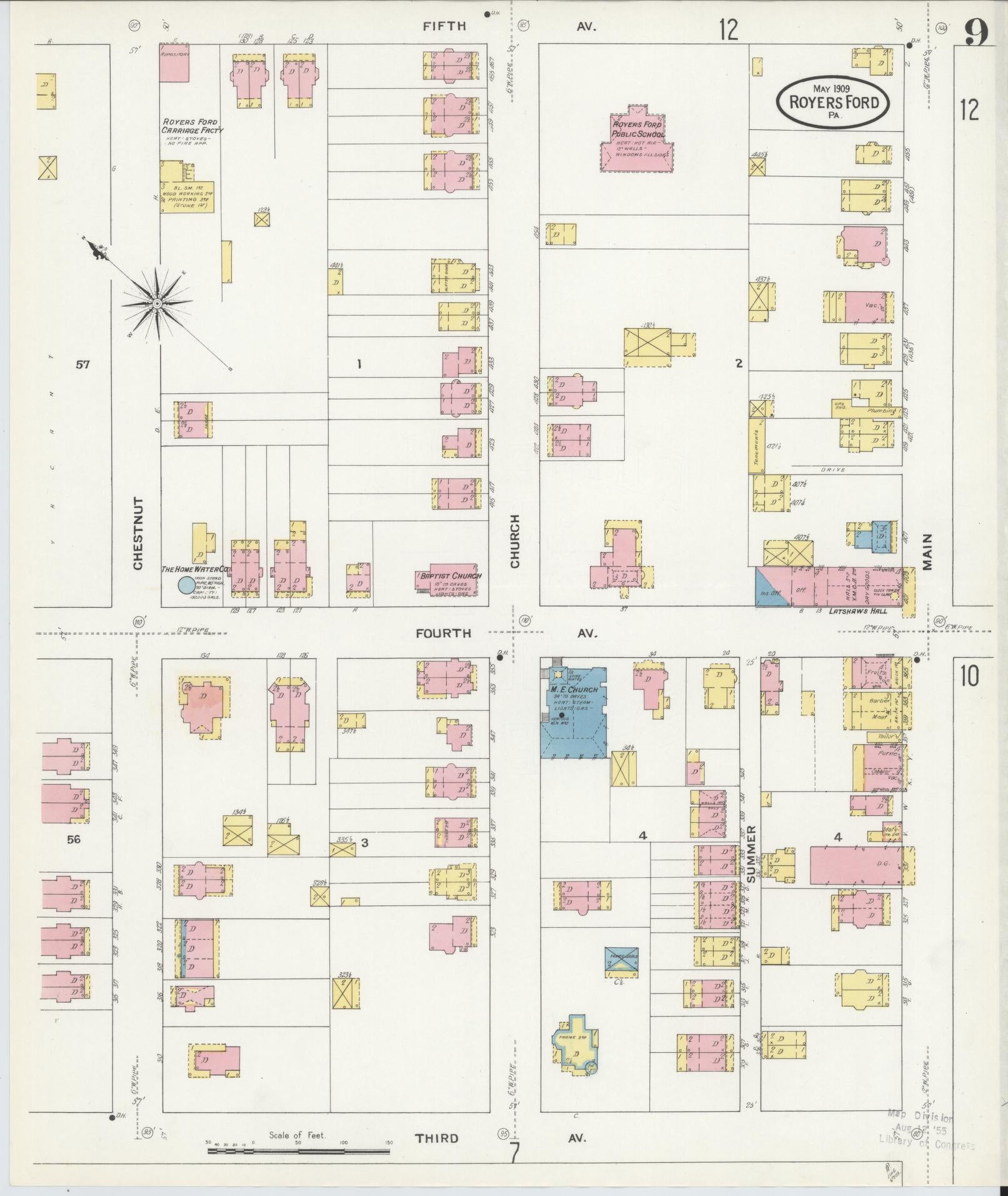 Sanborn Fire Insurance Map from Royersford, Montgomery County, Pennsylvania (1909), Sheet #0009 - Complete Map Set gallery image, historic Sanborn map, vintage wall art, Pennsylvania Pennsylvania