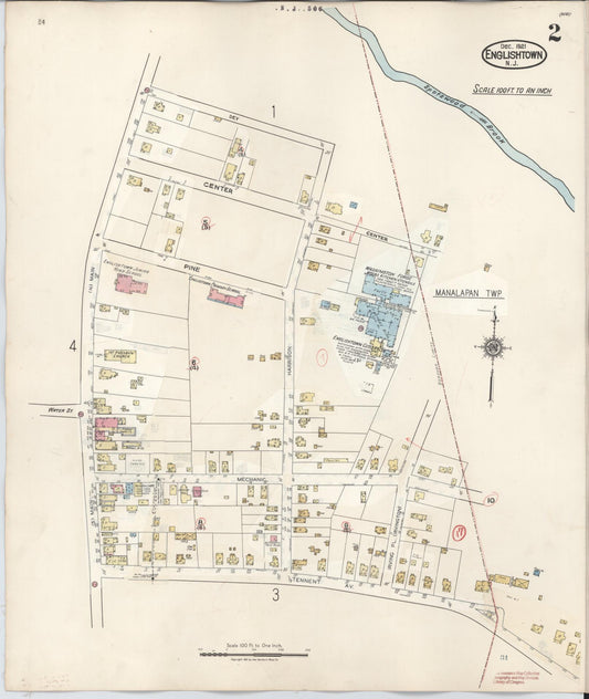 Sanborn Fire Insurance Map from Englishtown, Monmouth County, New Jersey (1945), Sheet #0002 - Historic Sanborn Fire Insurance Map Print, vintage old map wall art, antique decor, genealogy gift, New Jersey New Jersey map