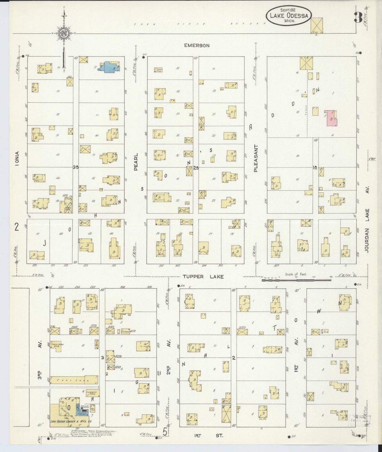Sanborn Fire Insurance Map from Lake Odessa, Ionia County, Michigan (1912), Sheet #0003 - Complete Map Set gallery image, historic Sanborn map, vintage wall art, Michigan Michigan