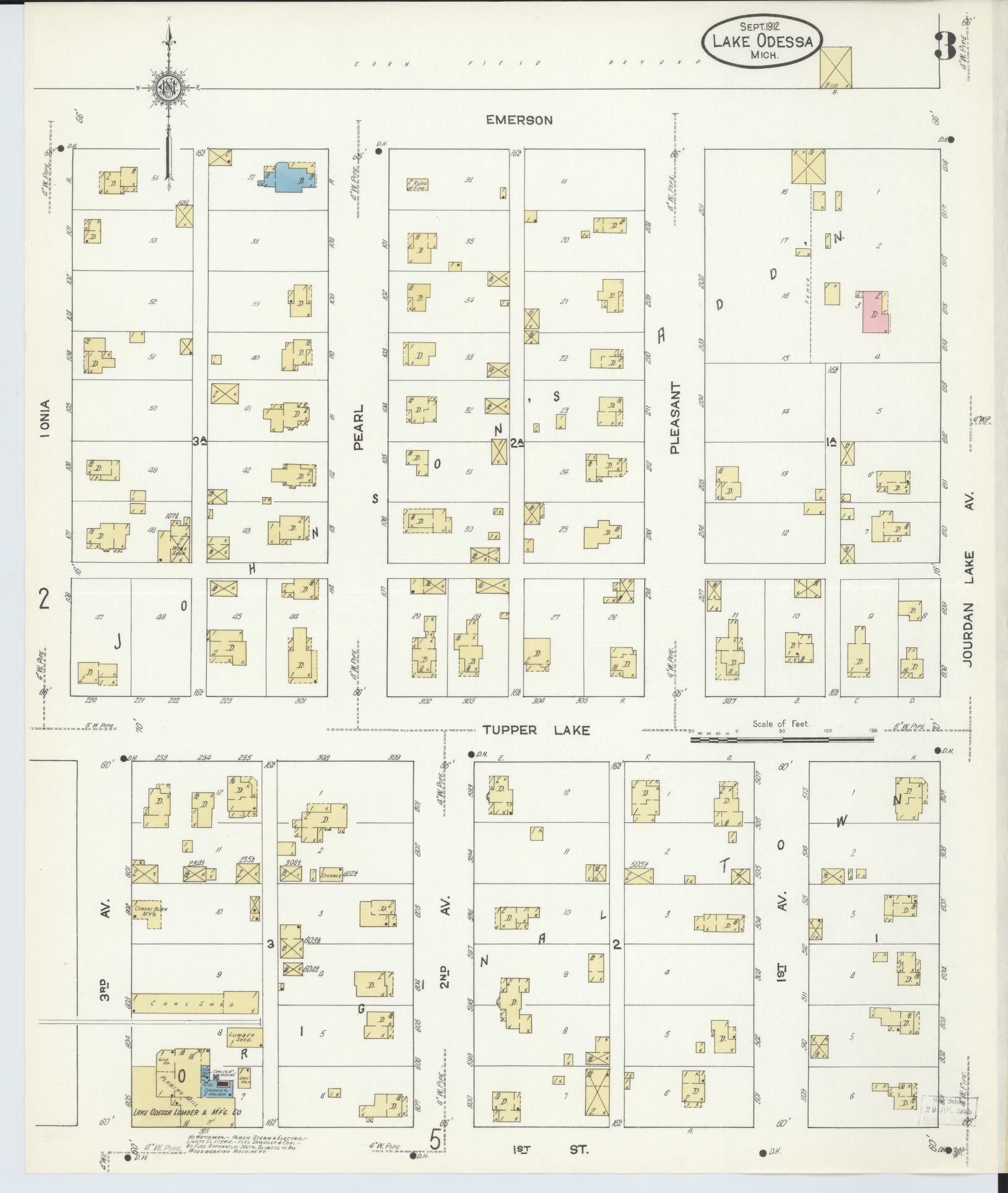 Sanborn Fire Insurance Map from Lake Odessa, Ionia County, Michigan (1912), Sheet #0003 - Complete Map Set gallery image, historic Sanborn map, vintage wall art, Michigan Michigan