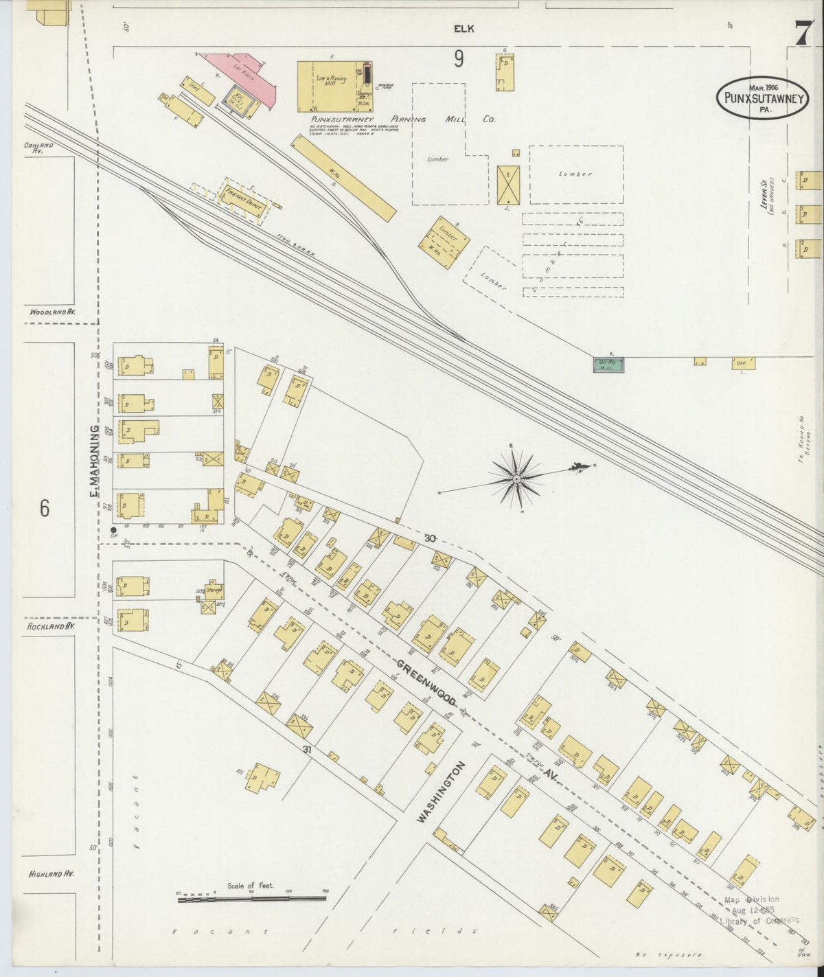 Sanborn Fire Insurance Map from Punxsutawney, Jefferson County, Pennsylvania (1906), Sheet #0007 - Historic Sanborn Fire Insurance Map Print, vintage old map wall art, antique decor, genealogy gift, Pennsylvania Pennsylvania map