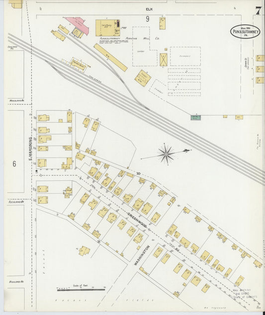 Sanborn Fire Insurance Map from Punxsutawney, Jefferson County, Pennsylvania (1906), Sheet #0007 - Historic Sanborn Fire Insurance Map Print, vintage old map wall art, antique decor, genealogy gift, Pennsylvania Pennsylvania map