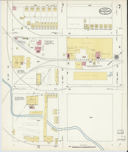 Sanborn Fire Insurance Map from Bessemer, Jefferson County, Alabama (1913), Sheet #0007 - Complete Map Set gallery image, historic Sanborn map, vintage wall art, Alabama Alabama