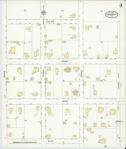Sanborn Fire Insurance Map from Granbury, Hood County, Texas (1910), Sheet #0004 - Historic Sanborn Fire Insurance Map Print, vintage old map wall art, antique decor, genealogy gift, Texas Texas map
