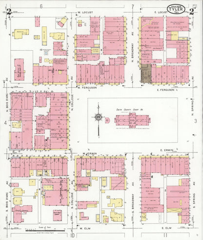 Sanborn Fire Insurance Map from Tyler, Smith County, Texas (1928), Sheet #0002 - Complete Map Set gallery image, historic Sanborn map, vintage wall art, Texas Texas