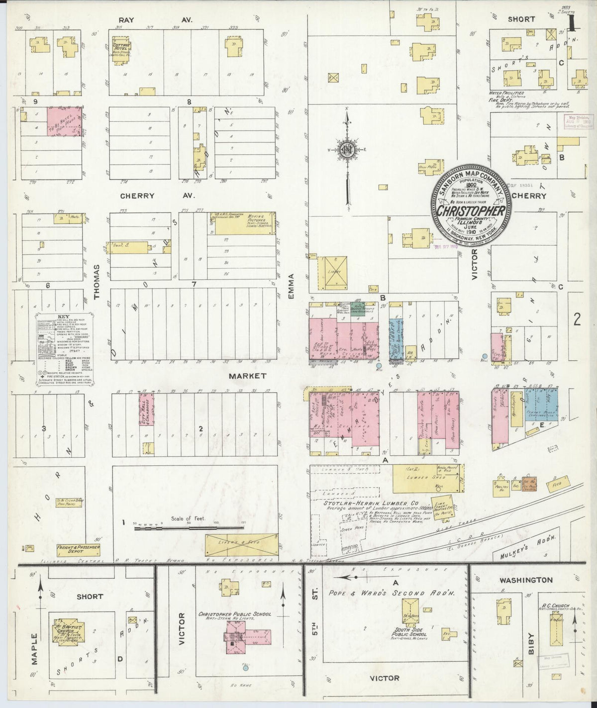 Sanborn Fire Insurance Map from Christopher, Franklin County, Illinois (1910), Sheet #0001 - Historic Sanborn Fire Insurance Map Print, vintage old map wall art, antique decor, genealogy gift, Illinois Illinois map