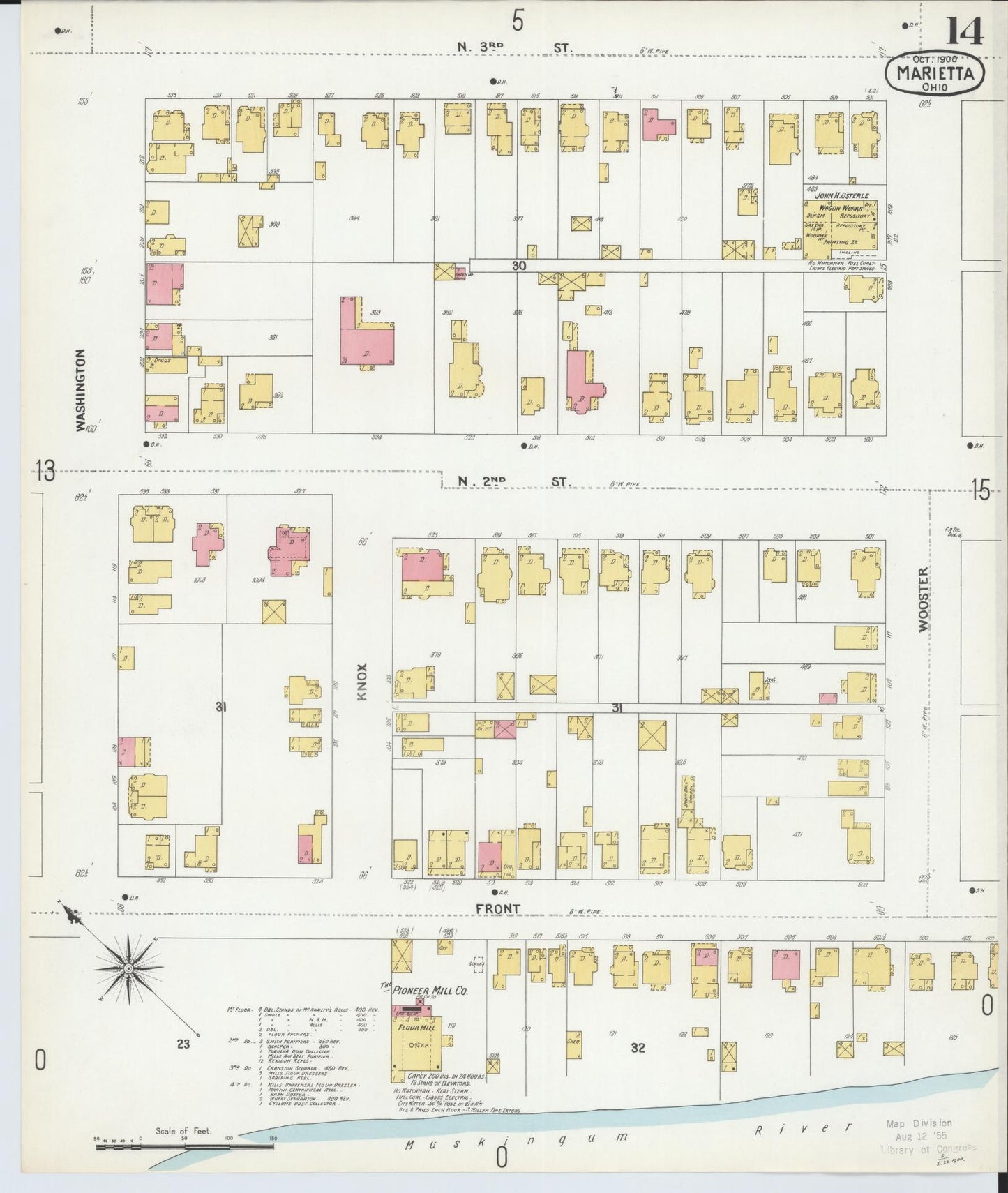 Sanborn Fire Insurance Map from Marietta, Washington County, Ohio (1900), Sheet #0014 - Historic Sanborn Fire Insurance Map Print, vintage old map wall art, antique decor, genealogy gift, Ohio Ohio map