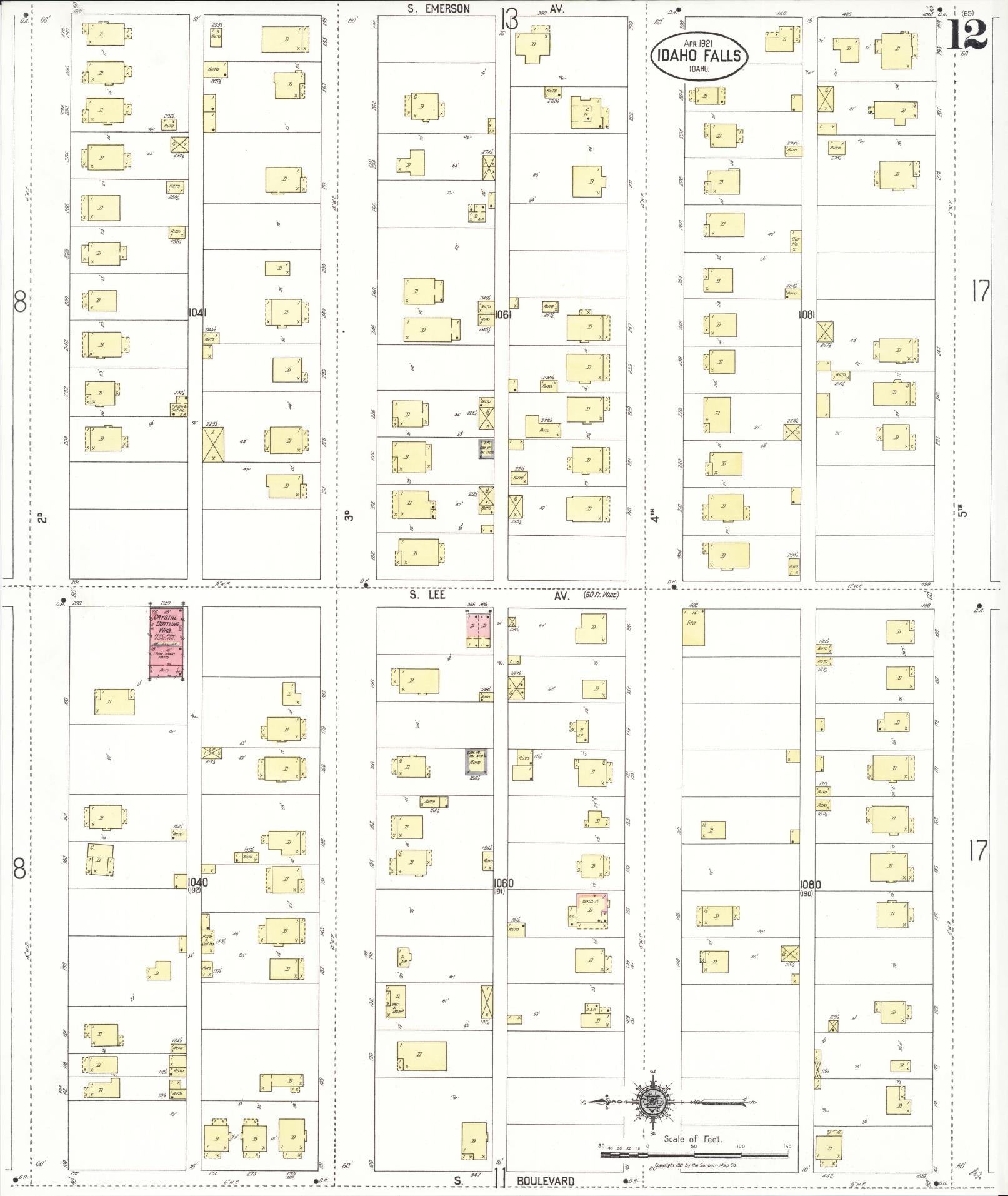 Sanborn Fire Insurance Map from Idaho Falls, Bonneville County, Idaho (1921), Sheet #0012 - Complete Map Set gallery image, historic Sanborn map, vintage wall art, Idaho Idaho